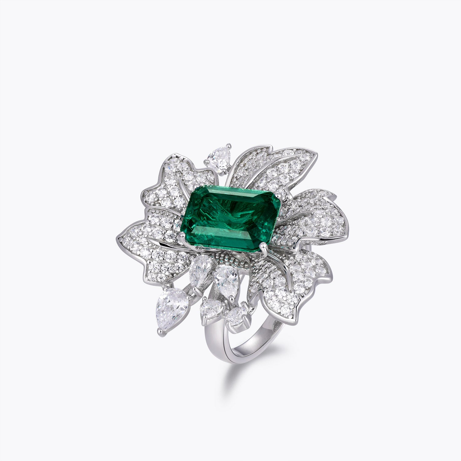 Dissoo® Emerald Green Floral Cluster Cocktail Engagement Ring