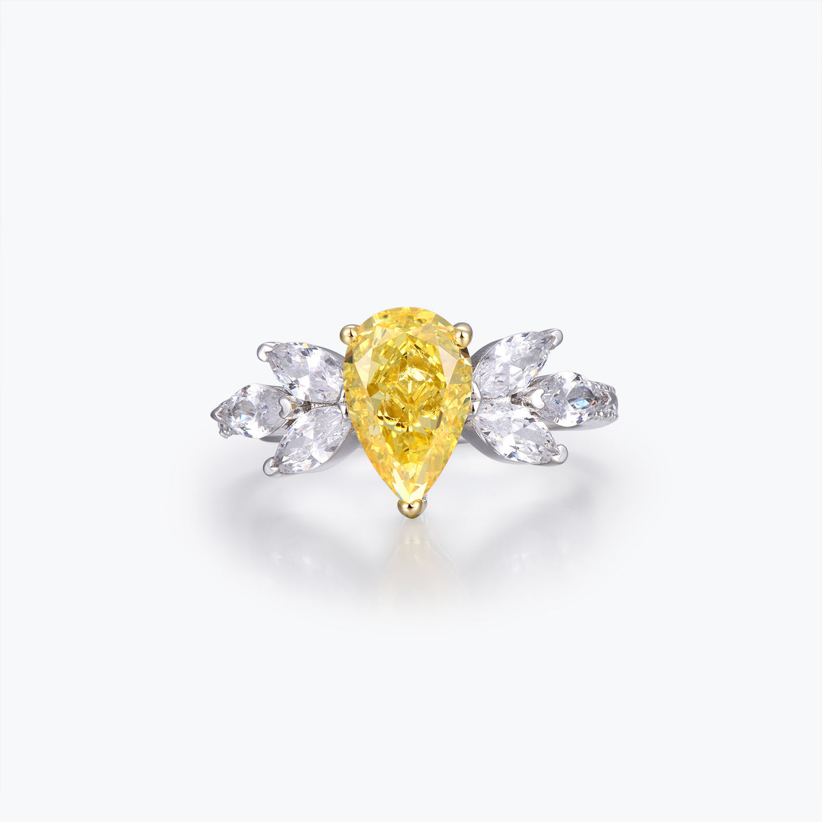 Dissoo® Yellow Pear Cluster Sterling Silver Engagement Ring