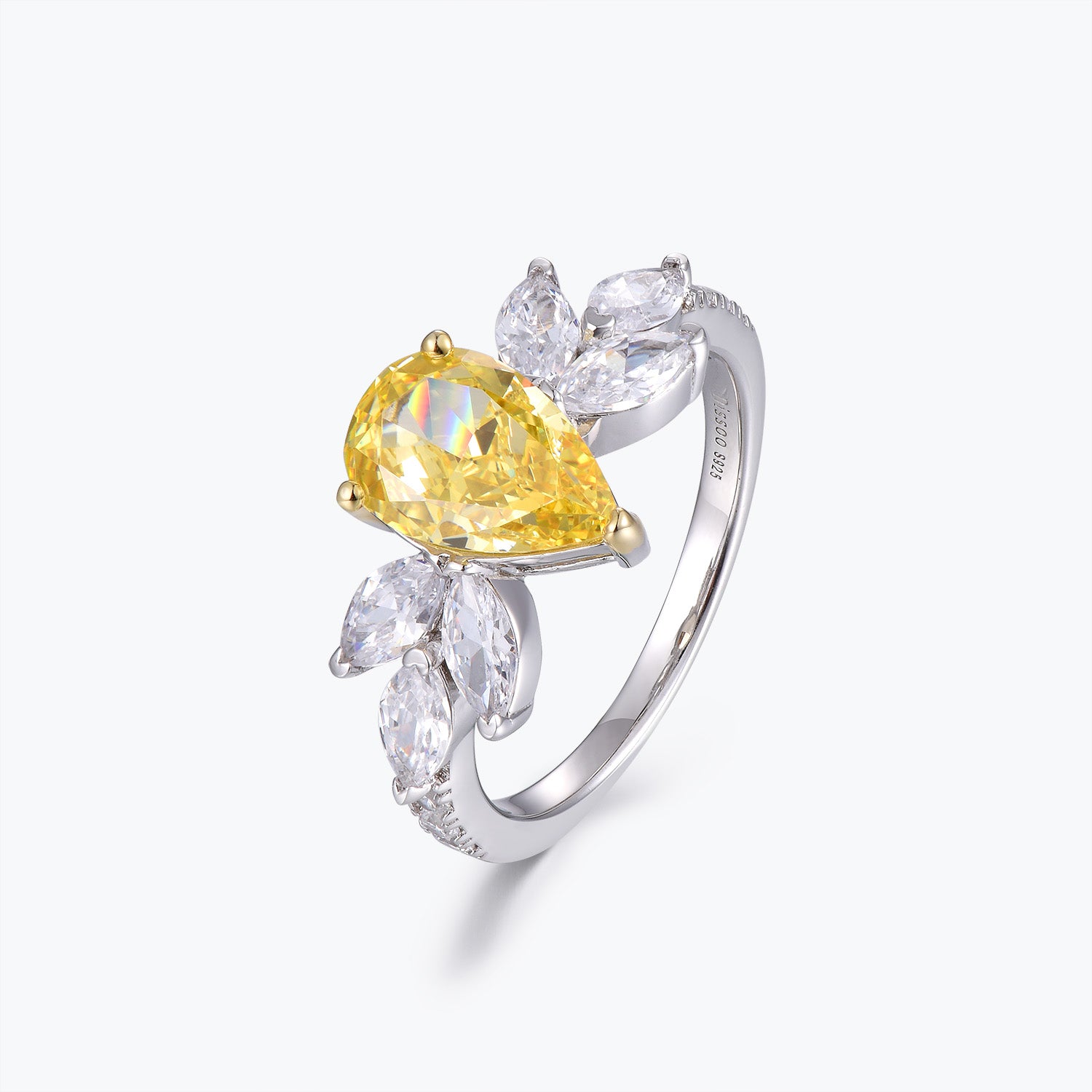 Pear Cut Yellow Gemstone Cluster Engagement Ring