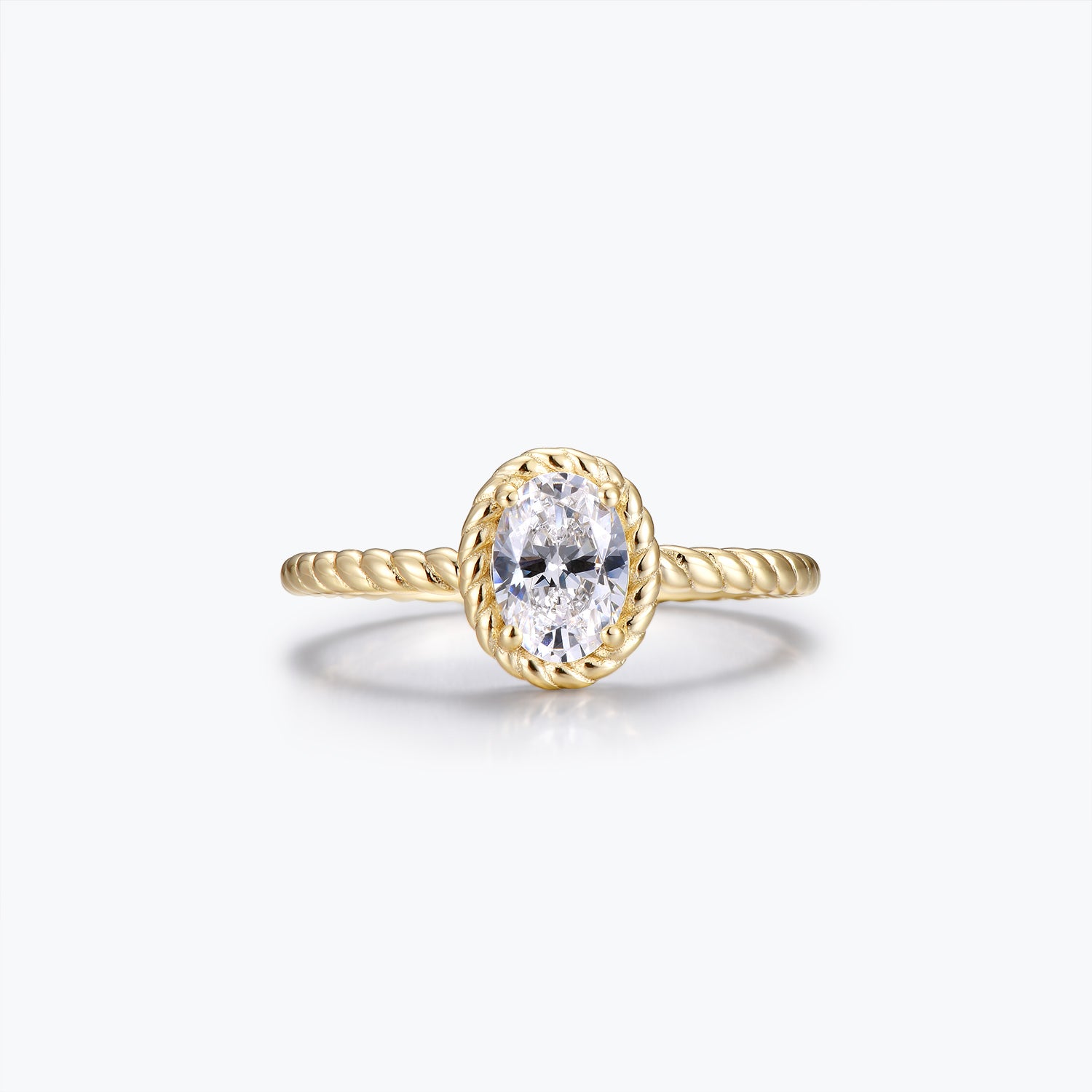 Dissoo® Yellow Gold Oval Cut Twisted Solitaire Bezel Engagement Ring
