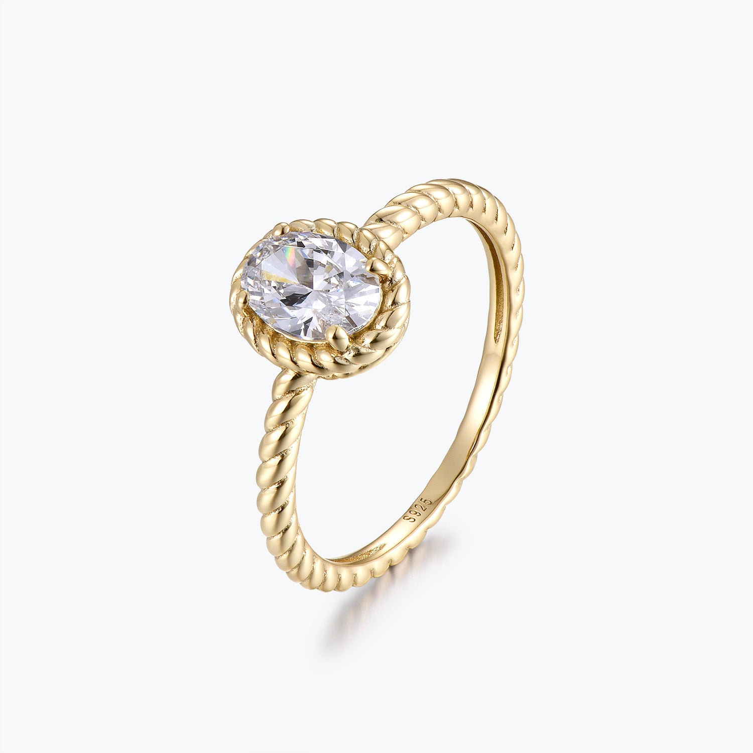 Bague de fiançailles solitaire Dissoo® en or jaune, taille ovale, sertie clos torsadé