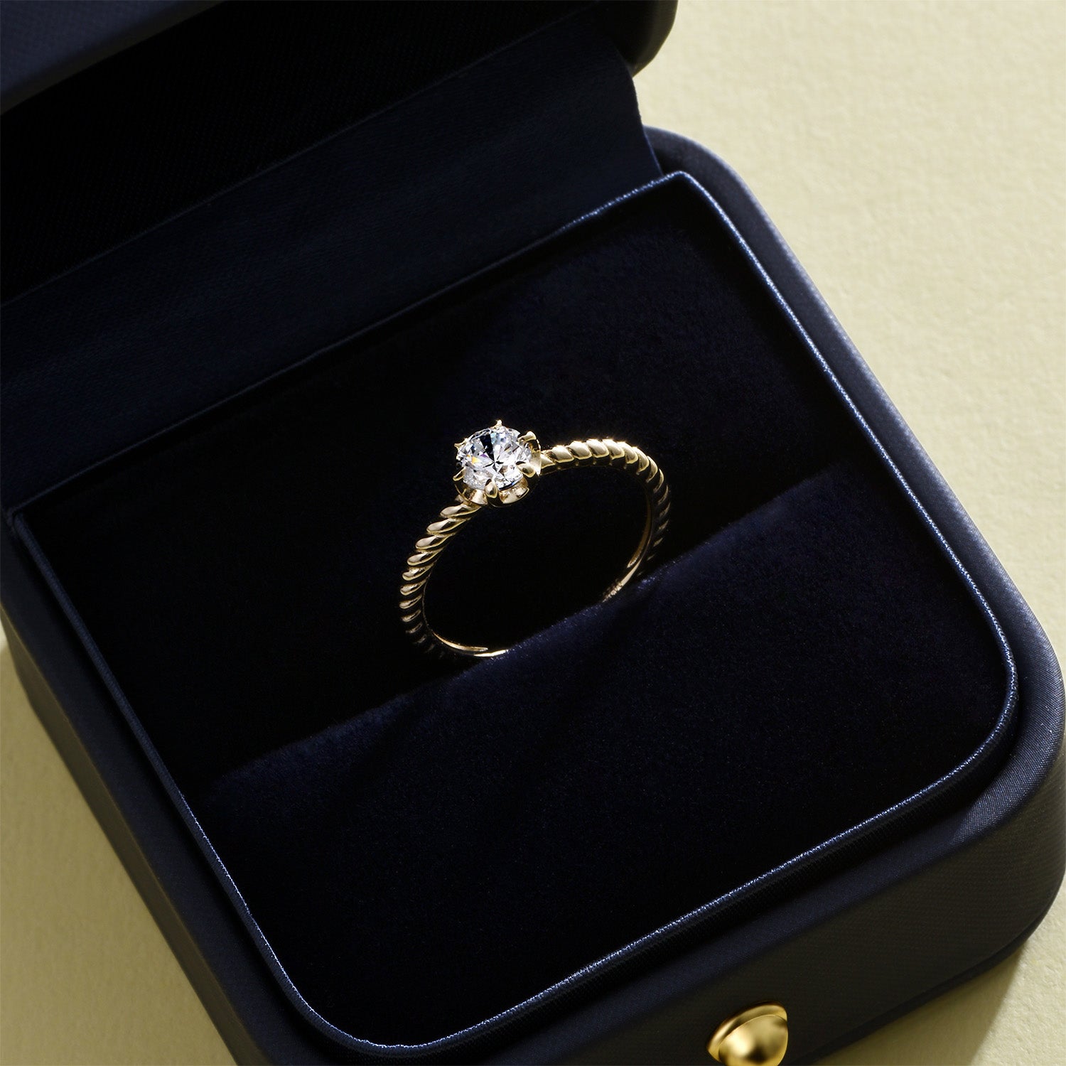 Round Cut Moissanite Solitaire Bezel Twisted Engagement Ring