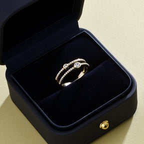 Dissoo® Round Cut Bezel Pavé Moissanite Engagement Ring in Gold Vermeil