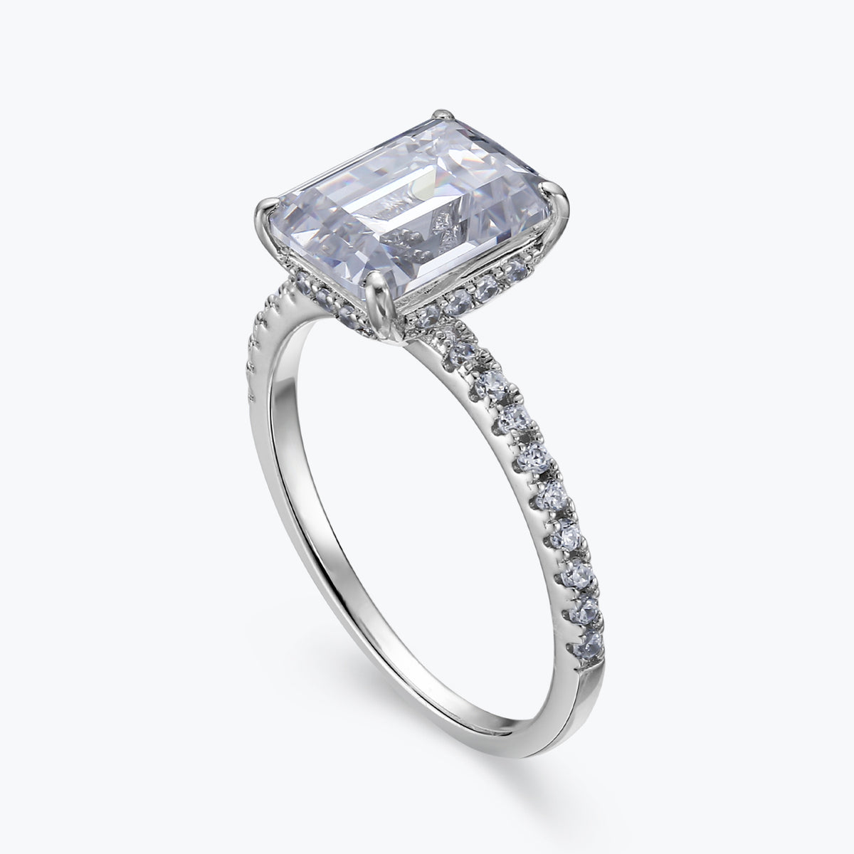 Dissoo® 3ct Diamond White Emerald Cut Sterling Silver Ring