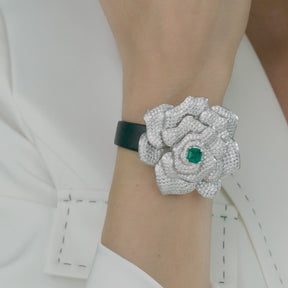 Dissoo® Classic Green & White Pave Rose Corsage Bracelet