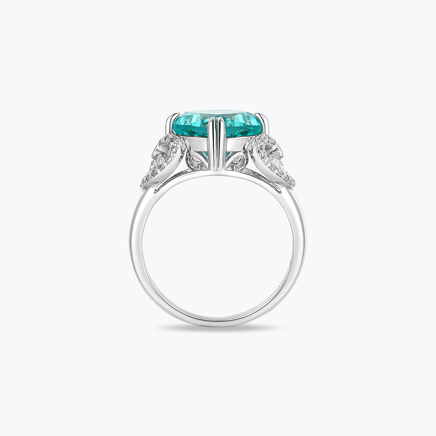 Aqua Solitaire & White Heart Halo Anniversary Ring - dissoojewelry