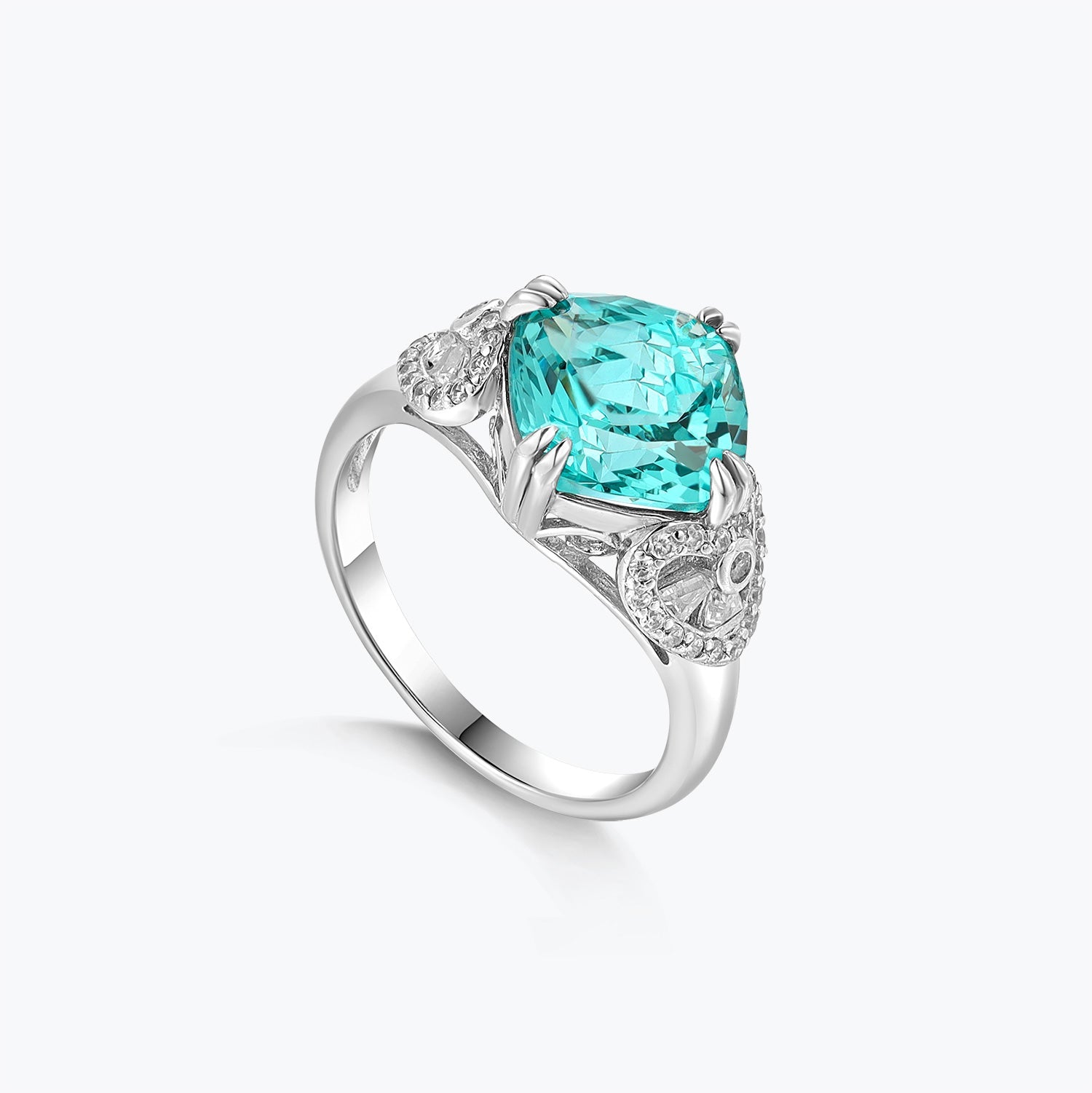 Aqua Solitaire & White Heart Halo Anniversary Ring - dissoojewelry