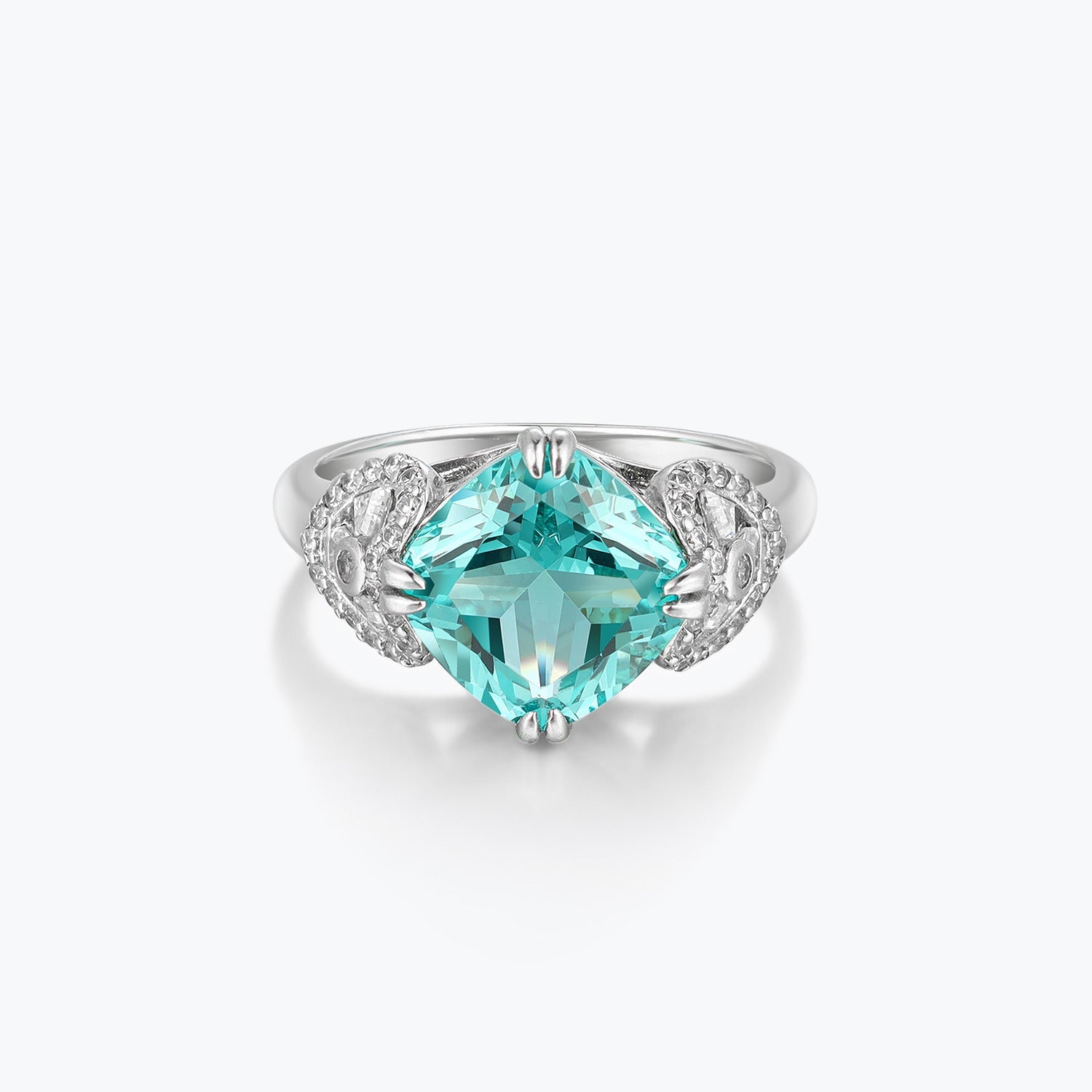 Aqua Solitaire & White Heart Halo Anniversary Ring - dissoojewelry