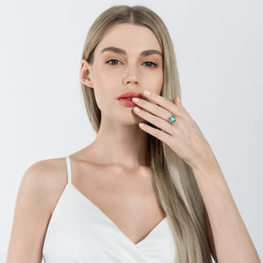 Aqua Solitaire & White Heart Halo Anniversary Ring - dissoojewelry