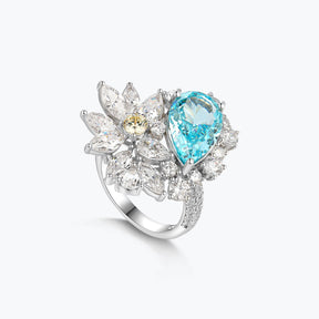 Aqua & Yellow Cluster Floral Bouquet Ring - dissoojewelry