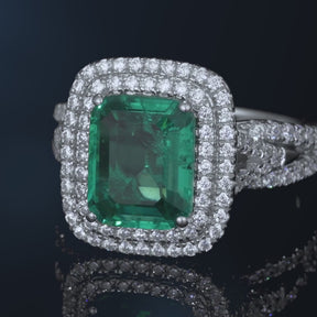Dissoo® Vintage Emerald Double Halo Cocktail Ring Engagement Ring