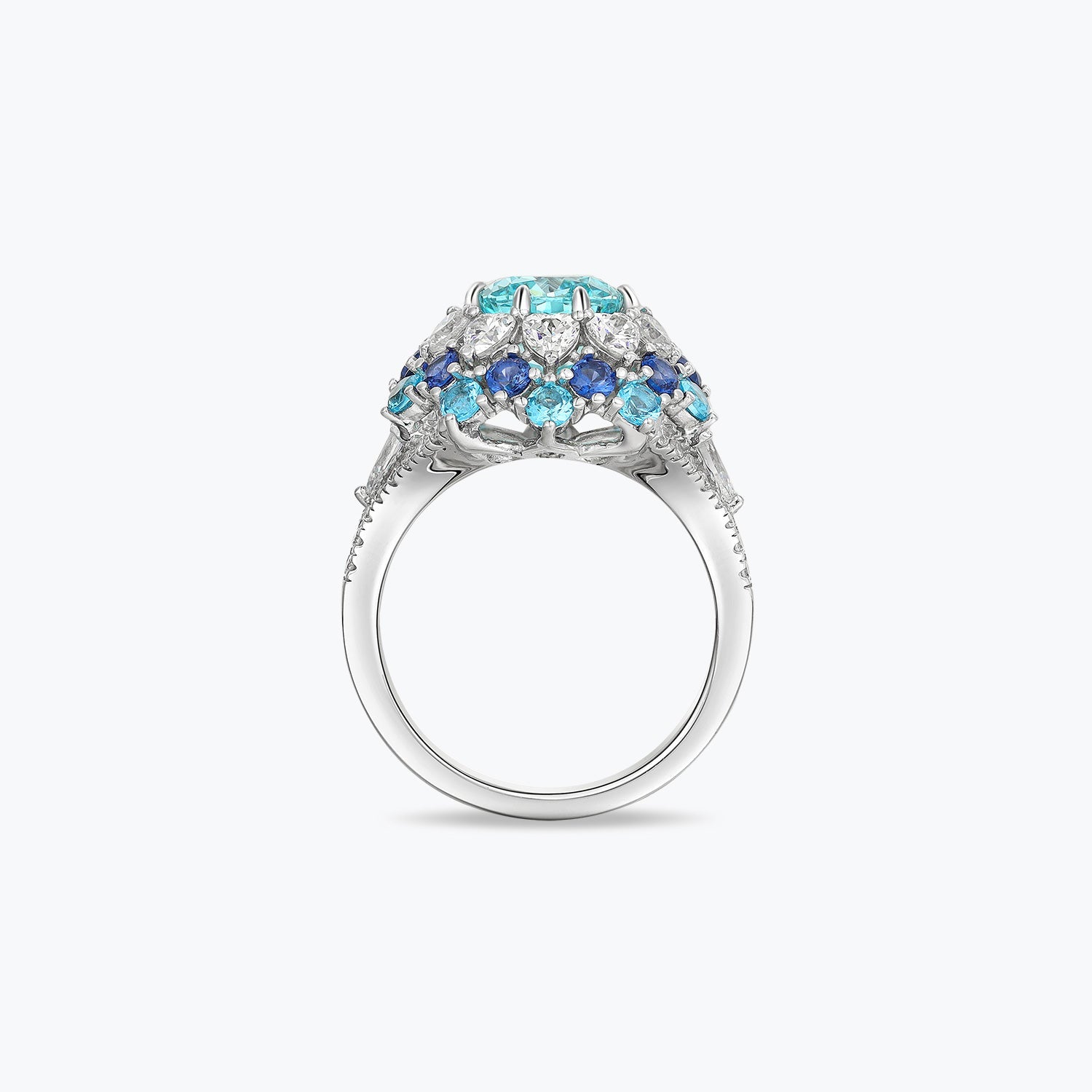 Blue & Aqua Luxury Cluster Floral Ring - dissoojewelry