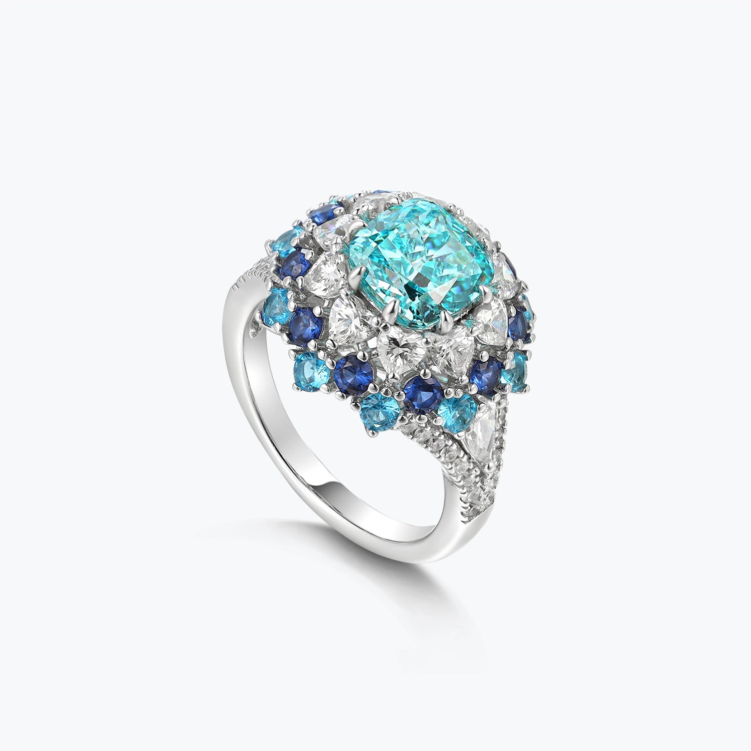 Blue & Aqua Luxury Cluster Floral Ring - dissoojewelry