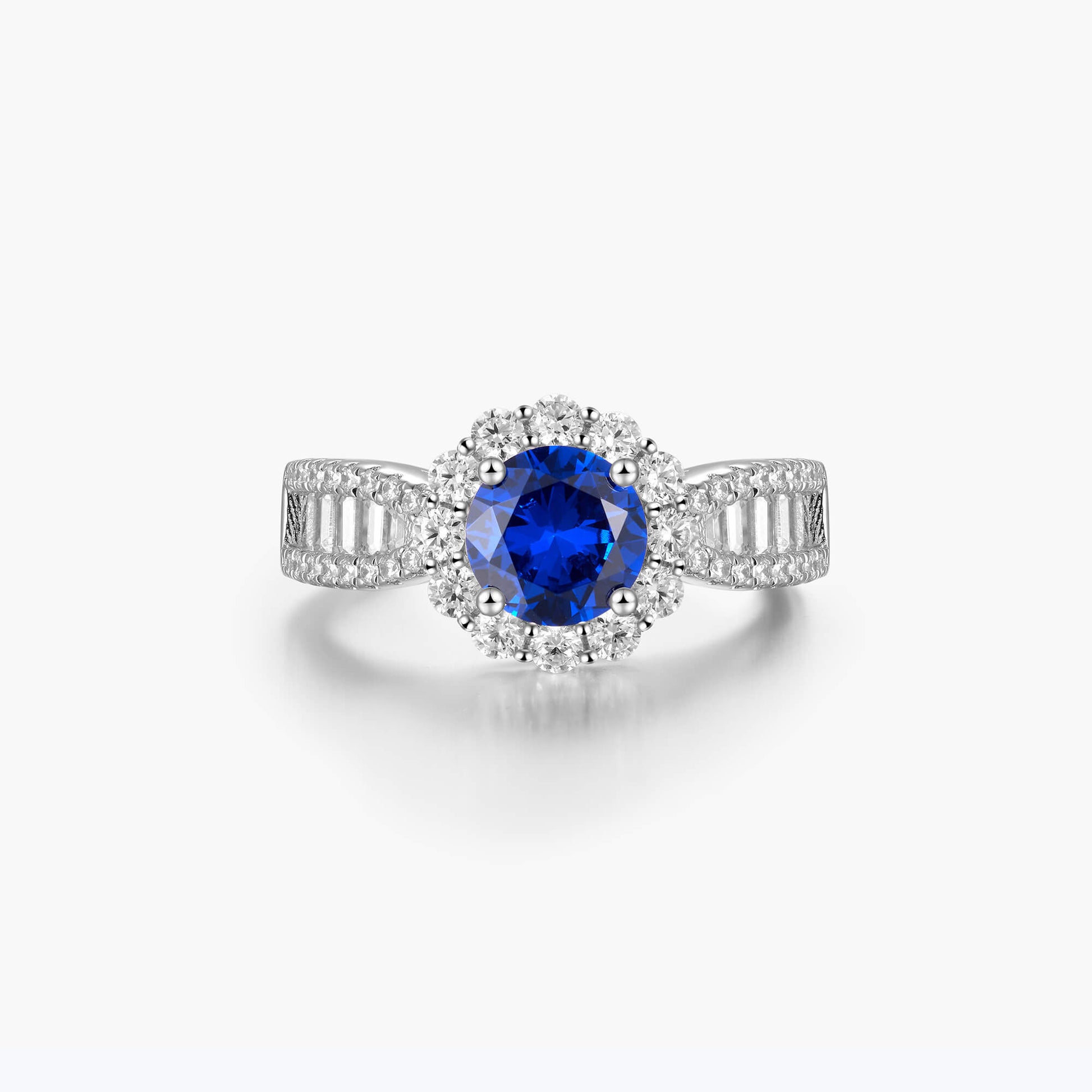 Blue & White Halo Cluster Engagement Ring - dissoojewelry