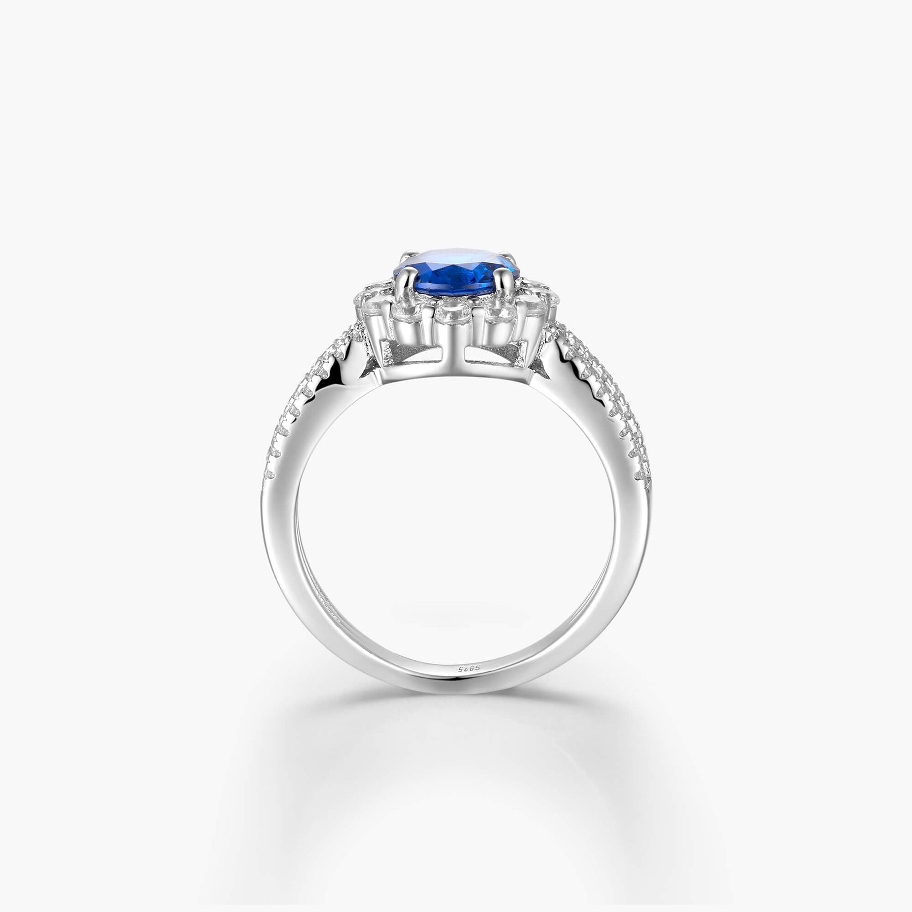 Blue & White Halo Cluster Engagement Ring - dissoojewelry