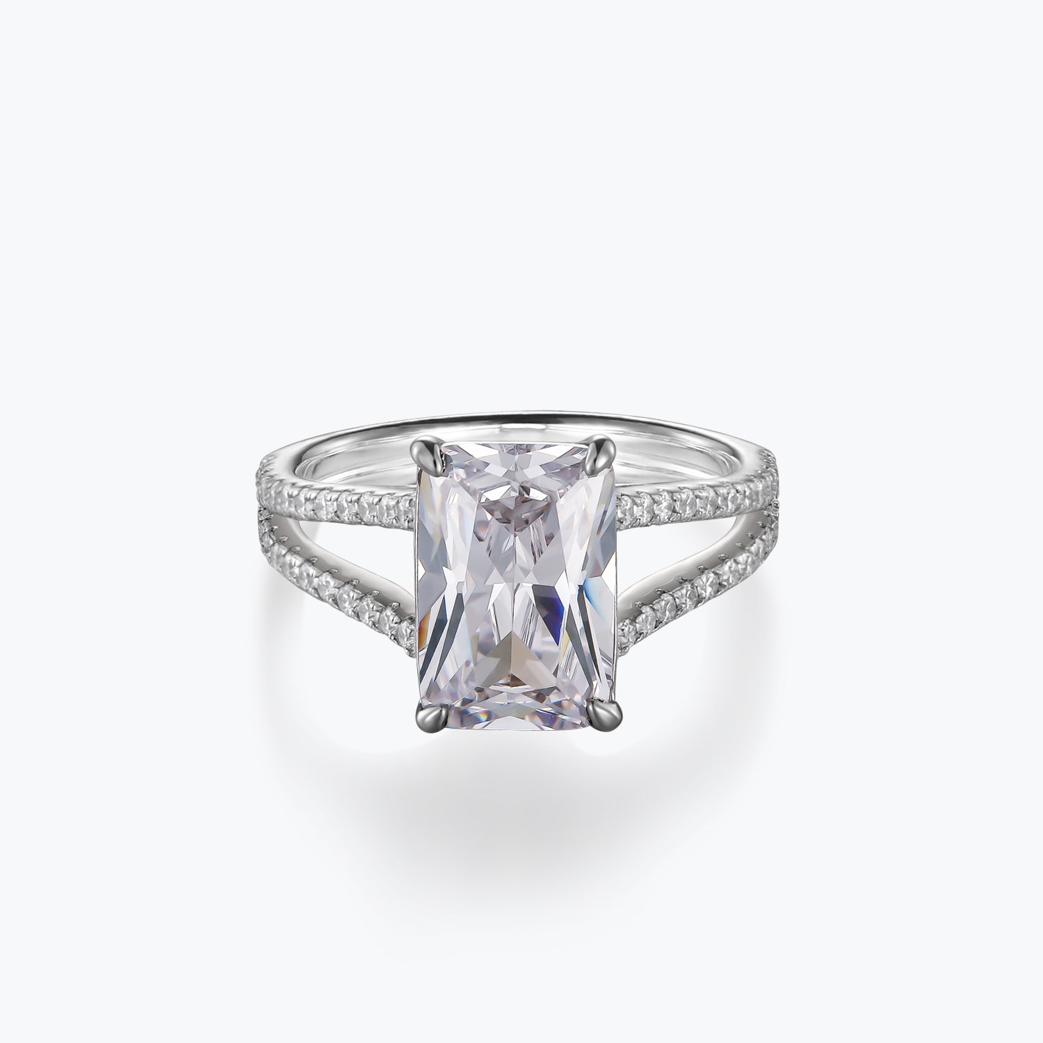 Dissoo® Pave Diamond Split Shank Sterling Silver Engagement Ring