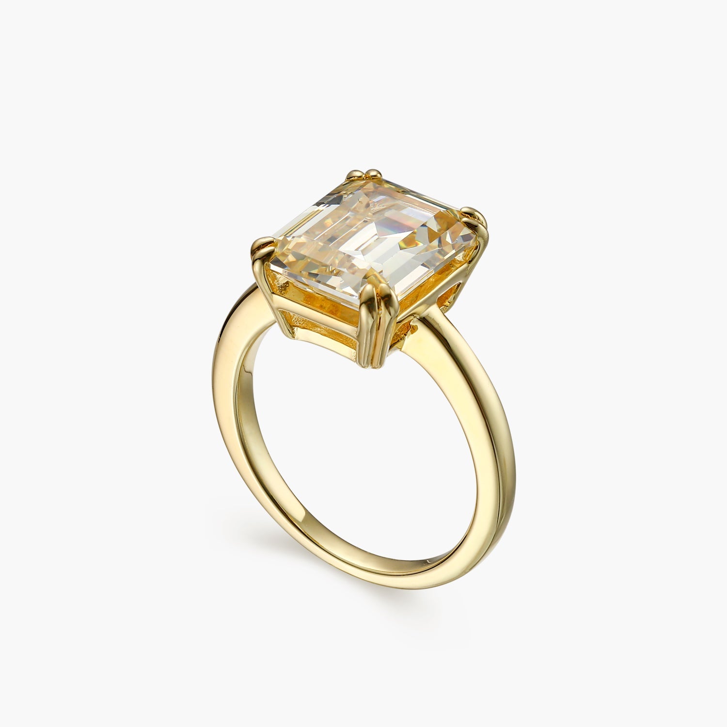 Citrine Yellow Emerald Cut Sterling Silver Ring - dissoojewelry