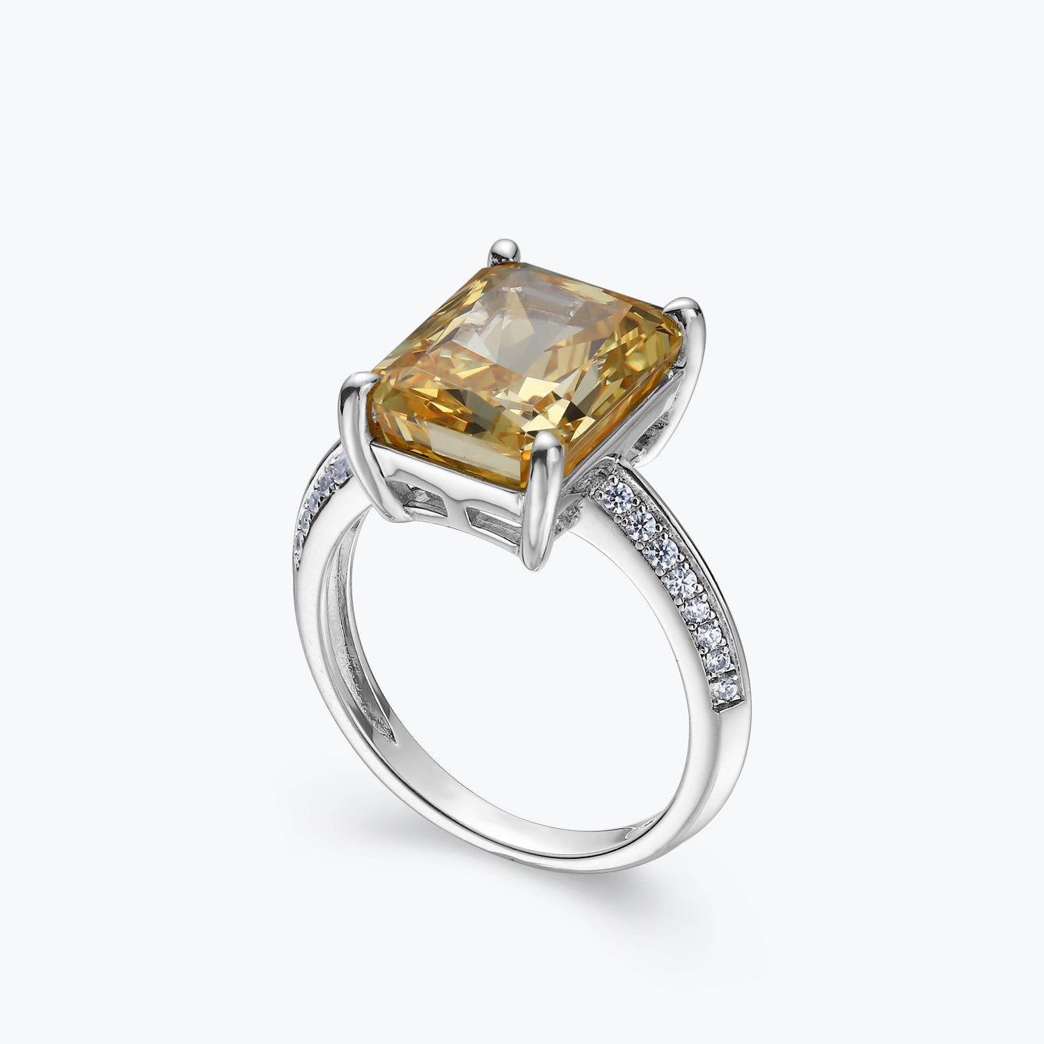 Citrine Yellow Emerald Cut Sterling Silver Ring - dissoojewelry