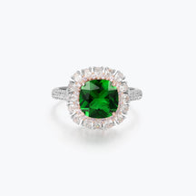 Cushion Cut Emerald Green & Rosegold Cluster Ring - dissoojewelry
