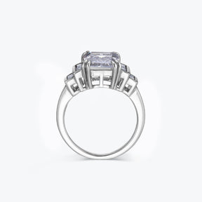 Dissoo® 6 side Stone Diamond White Emerald Cut Sterling Silver Ring