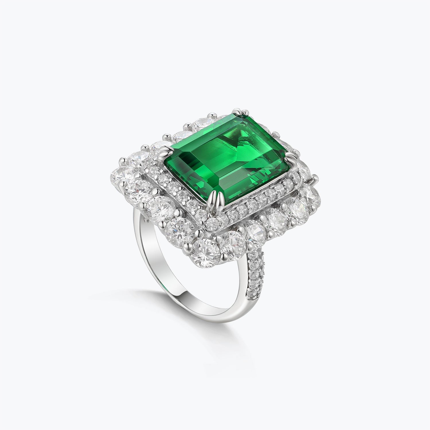 Dissoo® Classic Cushion Emerald Ring with Diamond Halo Zircon Sterling Silver Ring - dissoojewelry