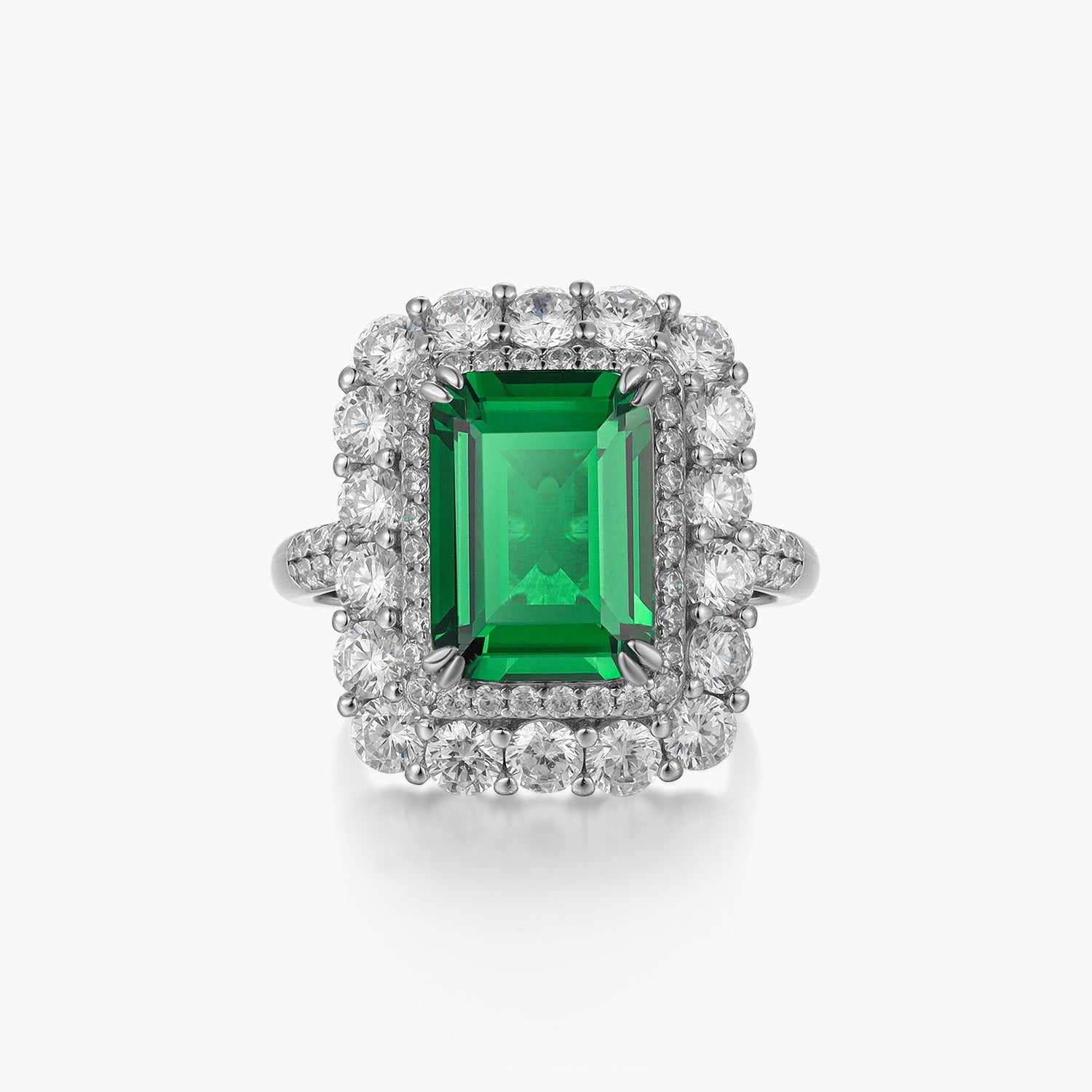 Dissoo® Classic Cushion Emerald Ring with Diamond Halo Zircon Sterling Silver Ring - dissoojewelry