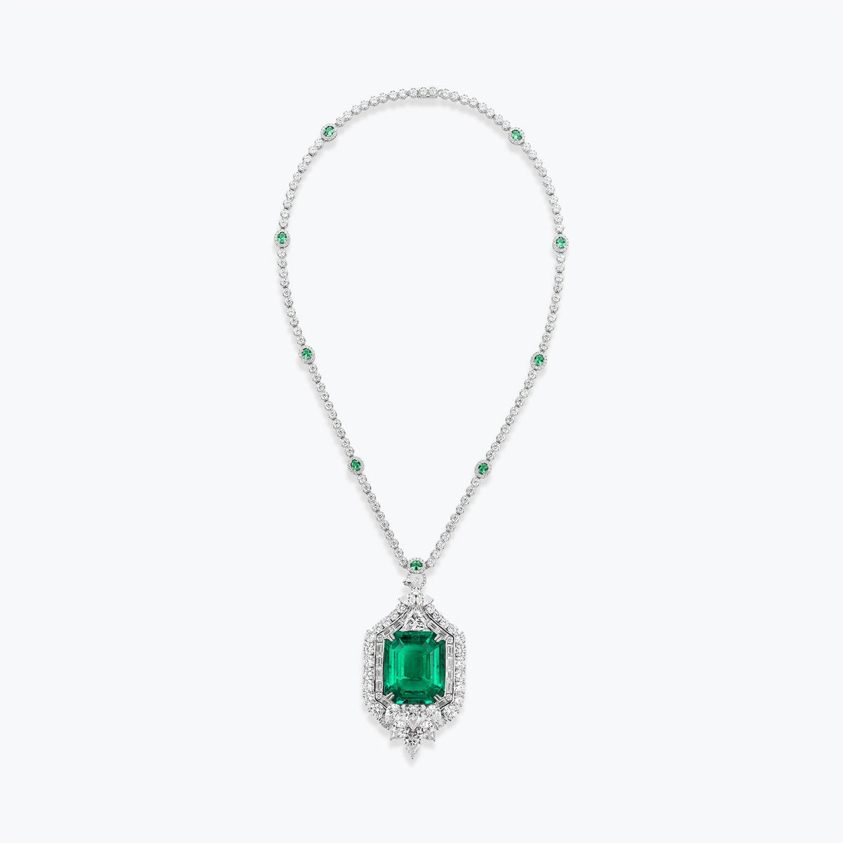 Dissoo® Emerald Necklace&Pendant 74.6 Ct. Sterling Silver with Petal Ornament - dissoojewelry