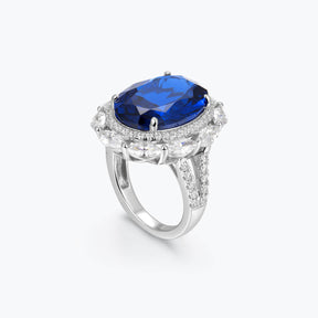 Dissoo® Oval Cut Royal Blue Ring with Flower Cluster - dissoojewelry