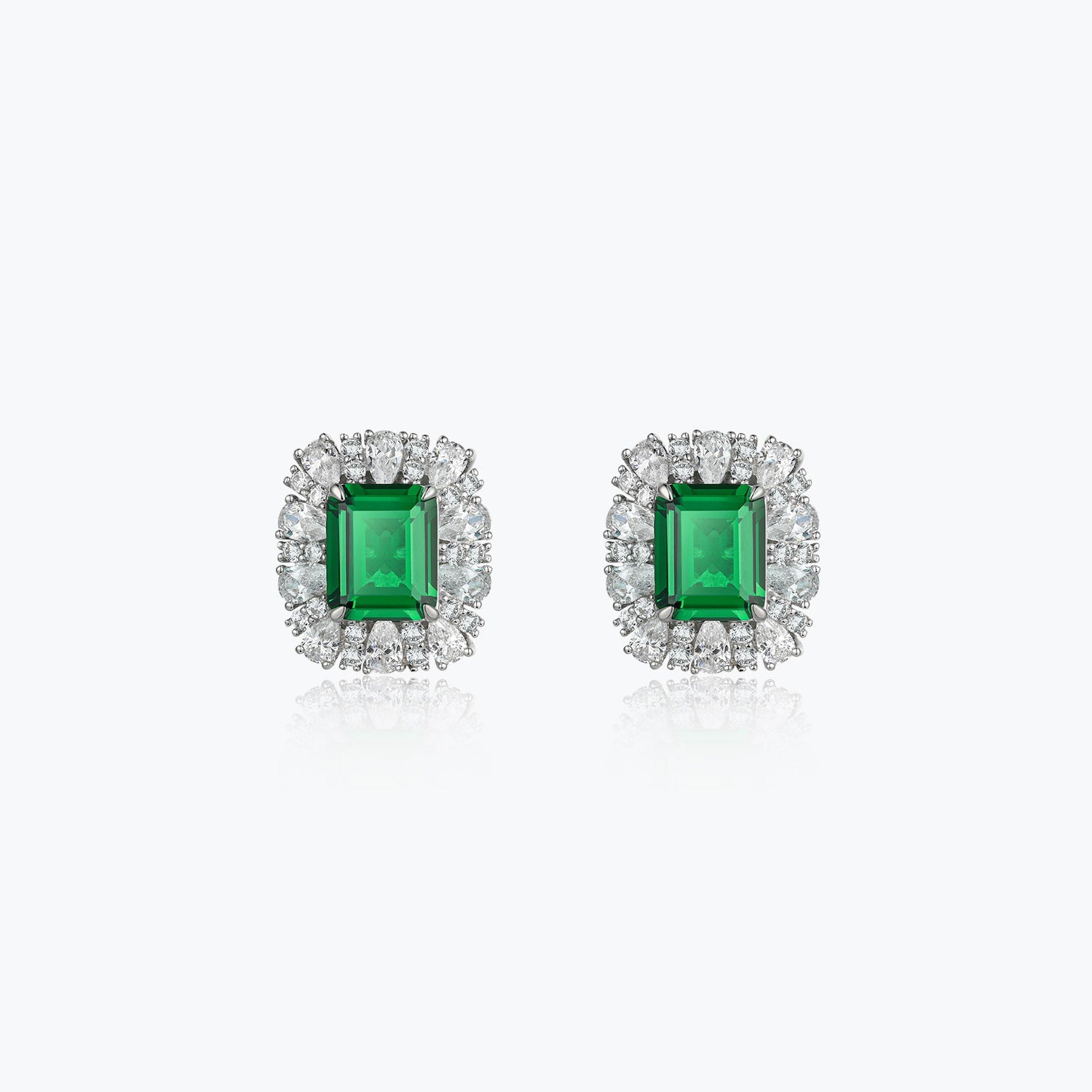 Dissoo® Sterling Silver Petal Square Emerald Earring - dissoojewelry