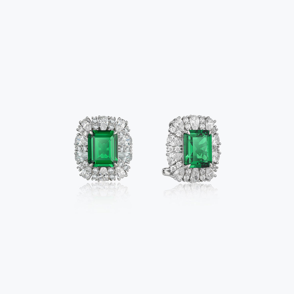 Dissoo® Sterling Silver Petal Square Emerald Earring - dissoojewelry