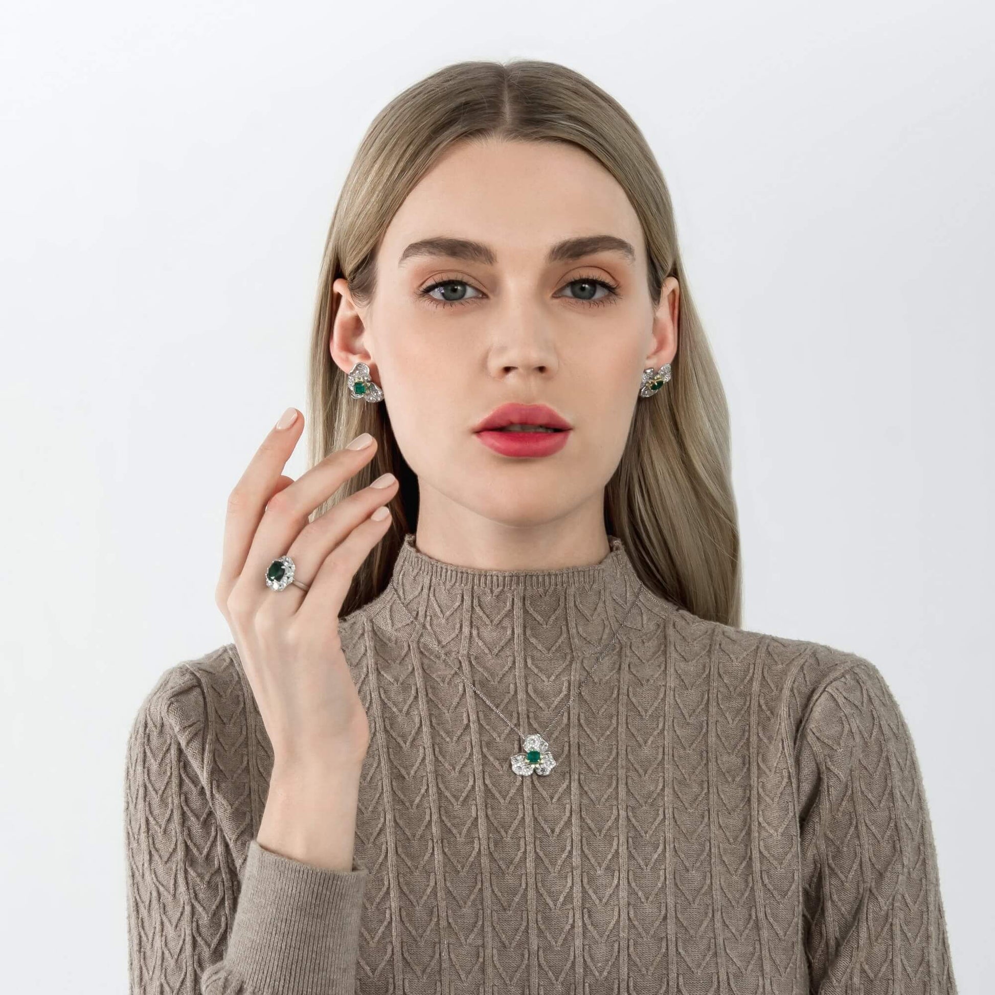 Dissoo® Sterling Silver Square Emerald Flower Earring - dissoojewelry