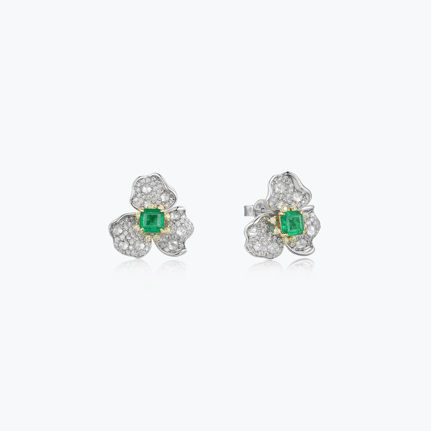 Dissoo® Sterling Silver Square Emerald Flower Earring - dissoojewelry
