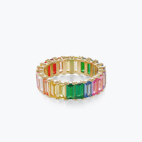 Emerald Baguette Rainbow Zircon Eternity Band - dissoojewelry