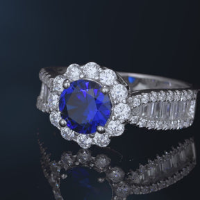 Dissoo®Blue & White Halo Cluster Engagement Ring