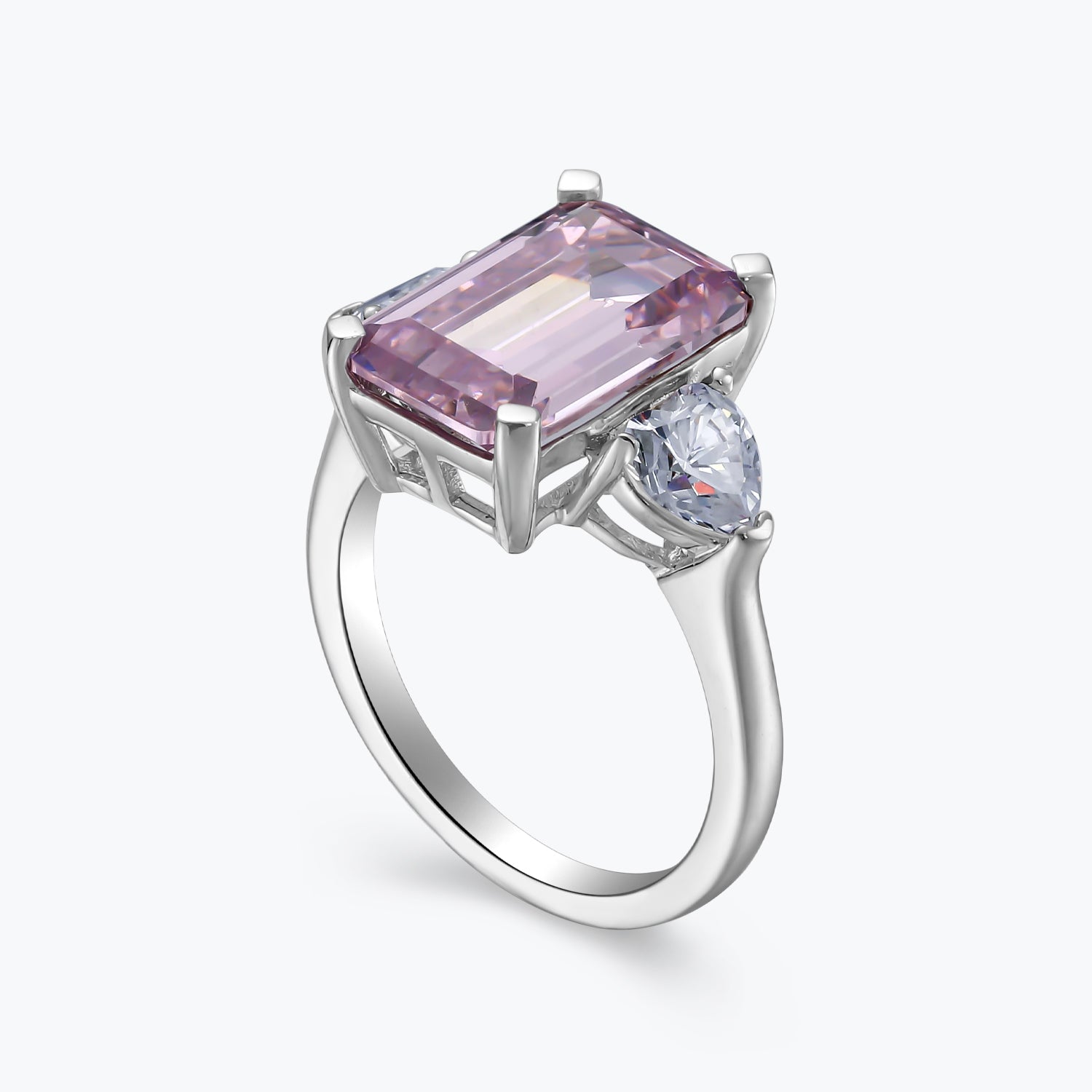 Fancy Pink Emerald Cut Sterling Silver Ring - dissoojewelry