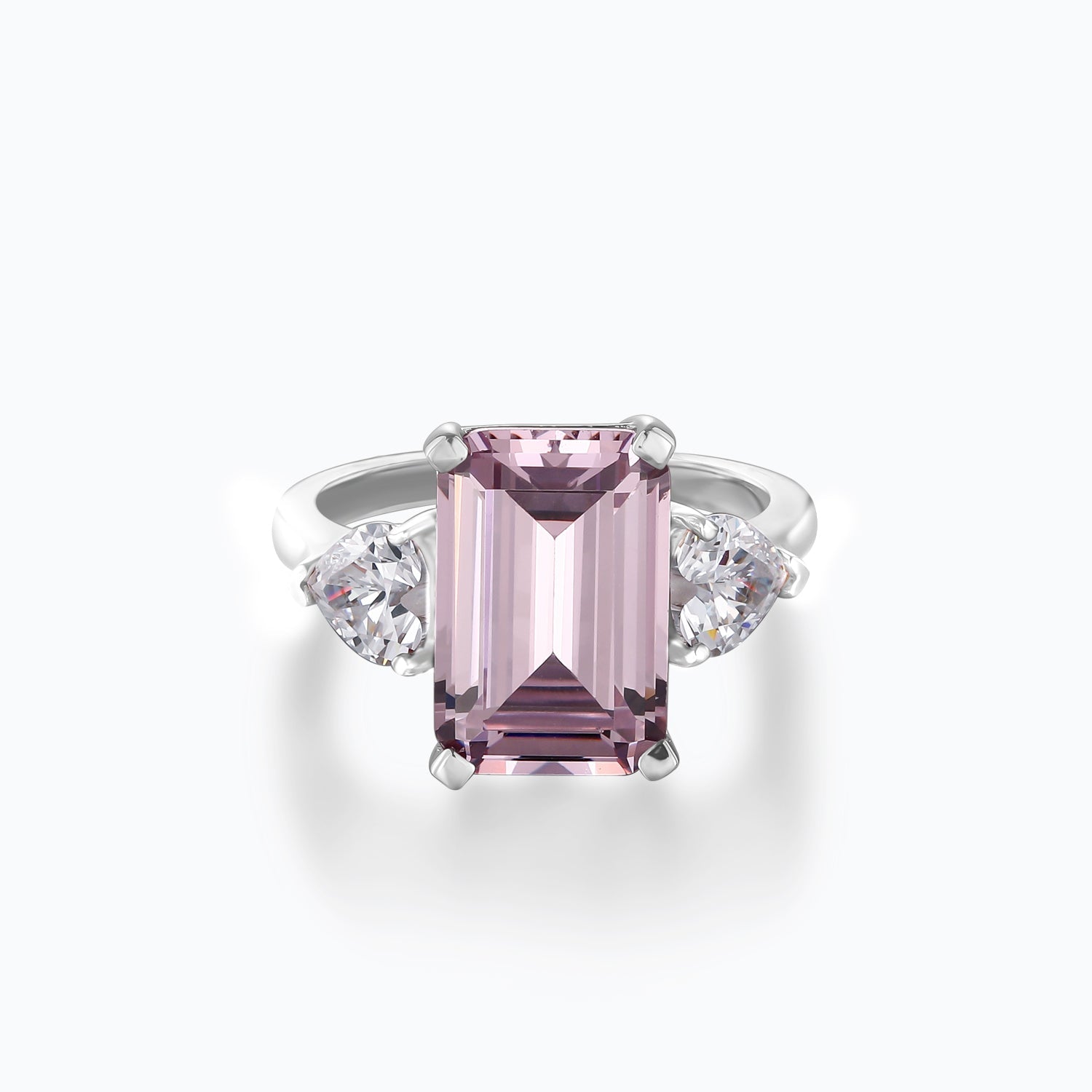 Fancy Pink Emerald Cut Sterling Silver Ring - dissoojewelry