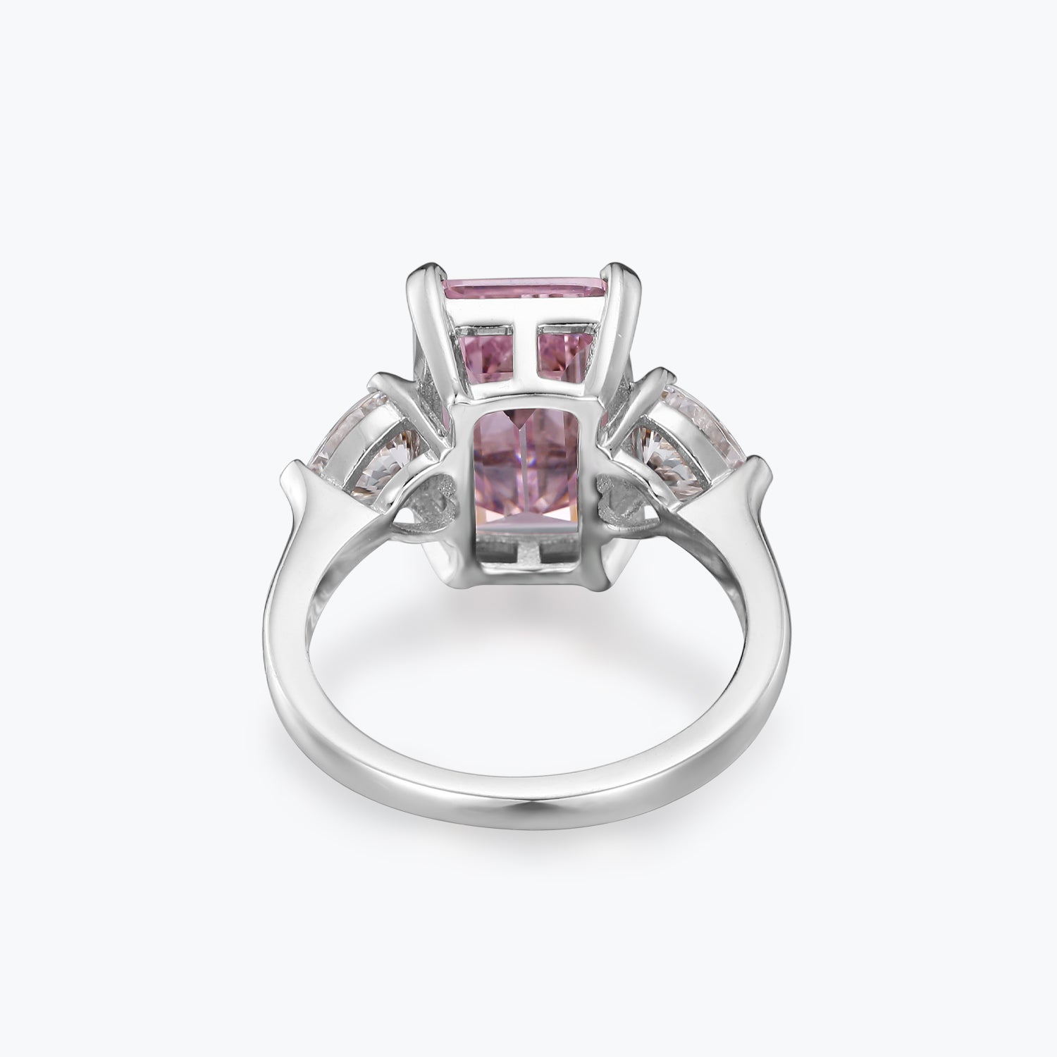Fancy Pink Emerald Cut Sterling Silver Ring - dissoojewelry