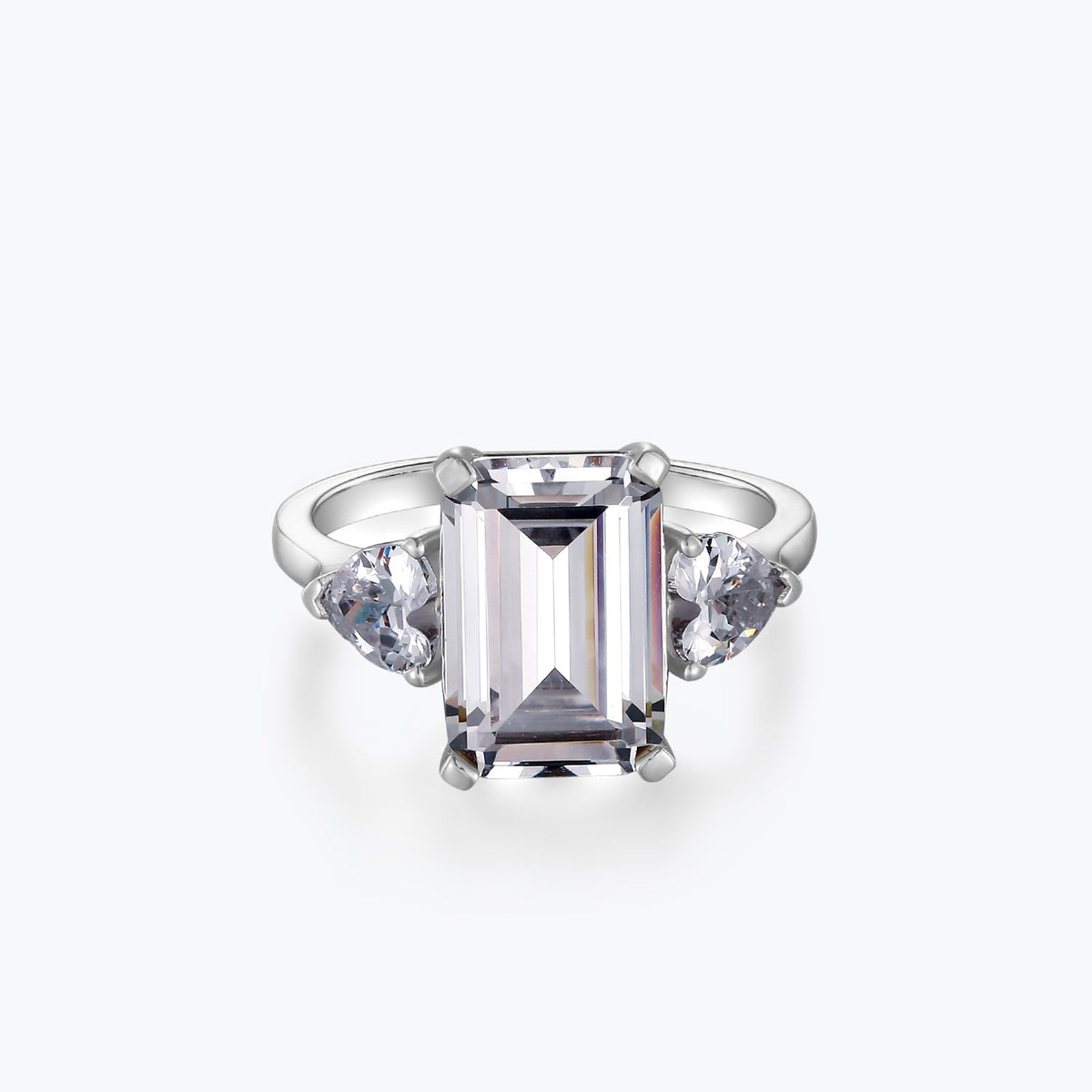 Heart & Emerald Cut 3-Stone Engagement Ring - dissoojewelry
