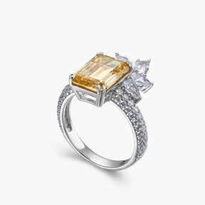 Light Yellow Emerald Cut Sterling Silver Ring - dissoojewelry