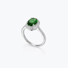 Oval Cut Emerald Green Sterling Silver Ring - dissoojewelry