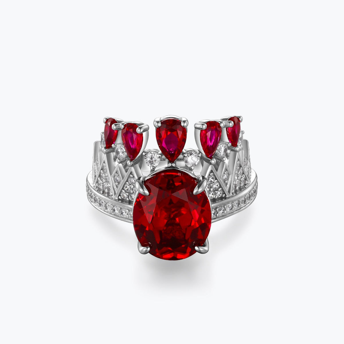 Oval Cut Red Vintage Crown Ring - dissoojewelry