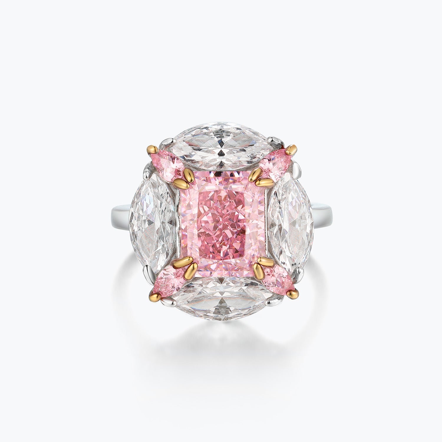 Pink & White Multi-Stone Cluster Oblong Cocktail Ring - dissoojewelry