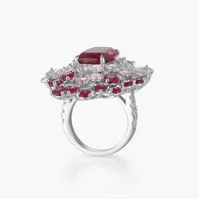 Ruby Red Multiple Diamonds Sterling Silver Ring - dissoojewelry
