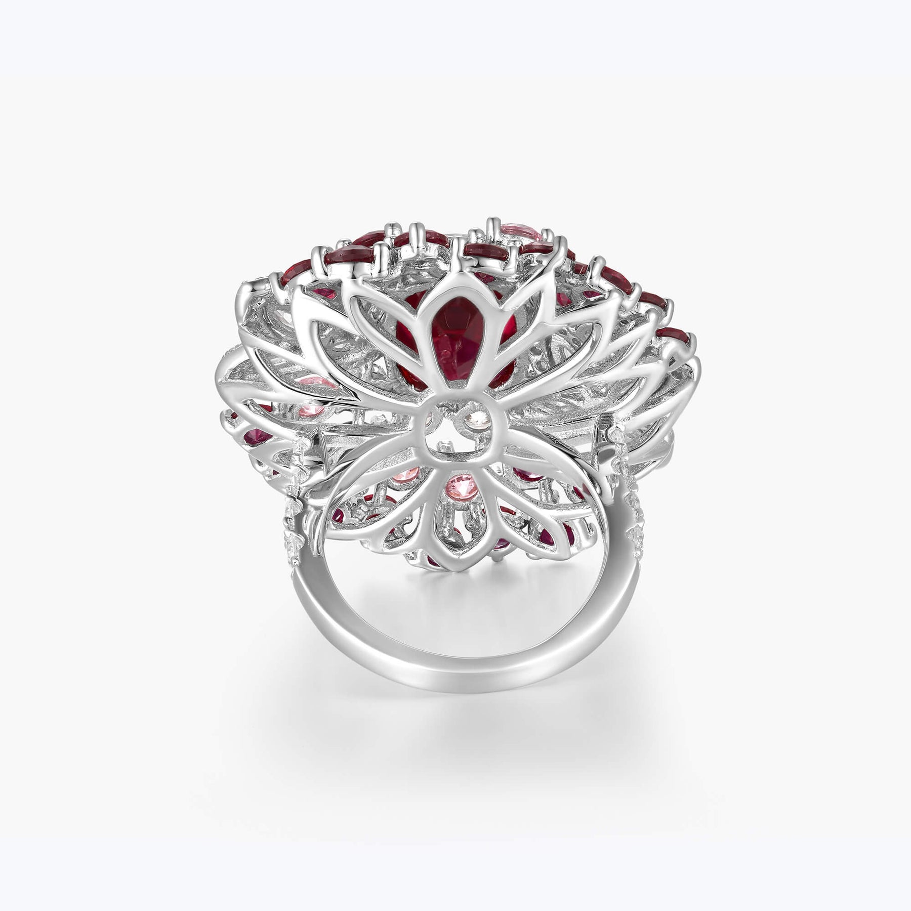 Ruby Red Multiple Diamonds Sterling Silver Ring - dissoojewelry