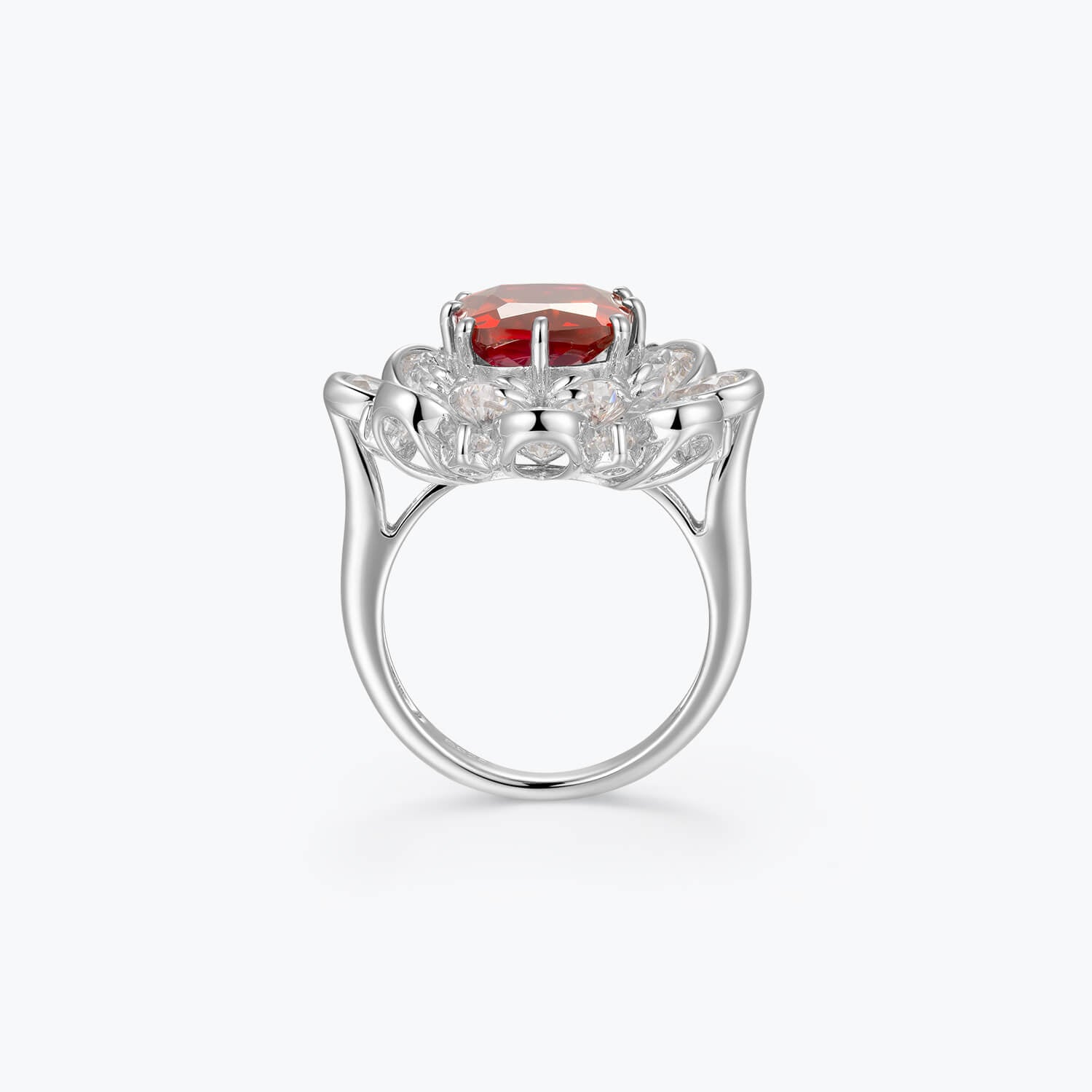 Ruby Red Rose Blossom Cushion Cut Ring - dissoojewelry