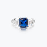 Sapphire Blue Emerald Cut 3-Stone Ring - dissoojewelry
