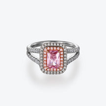 Small Diamonds Surround Fancy Pink Sterling Silver Ring - dissoojewelry