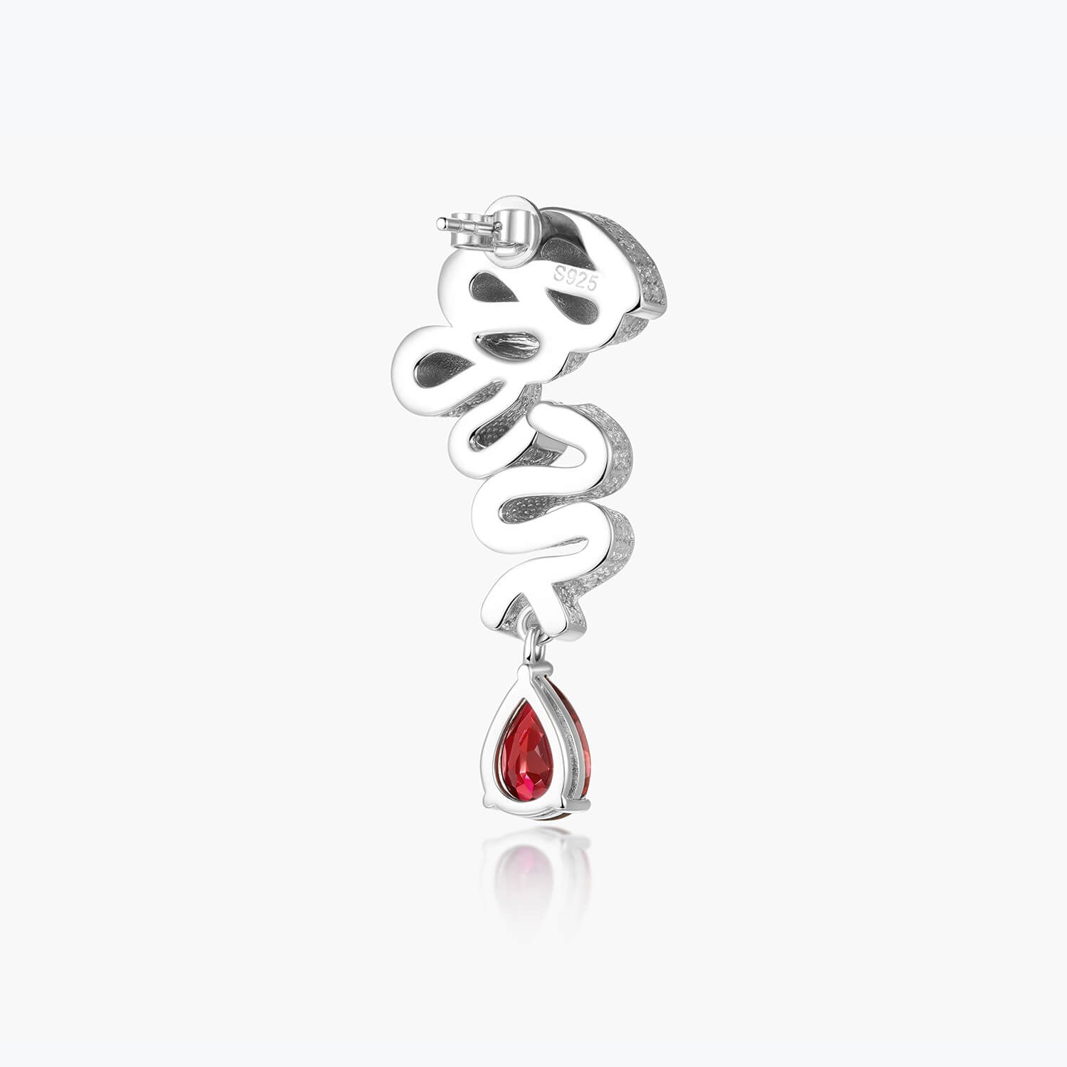 Snake Drop Sterling Silver Earrings with Water-shaped Ruby - dissoojewelry