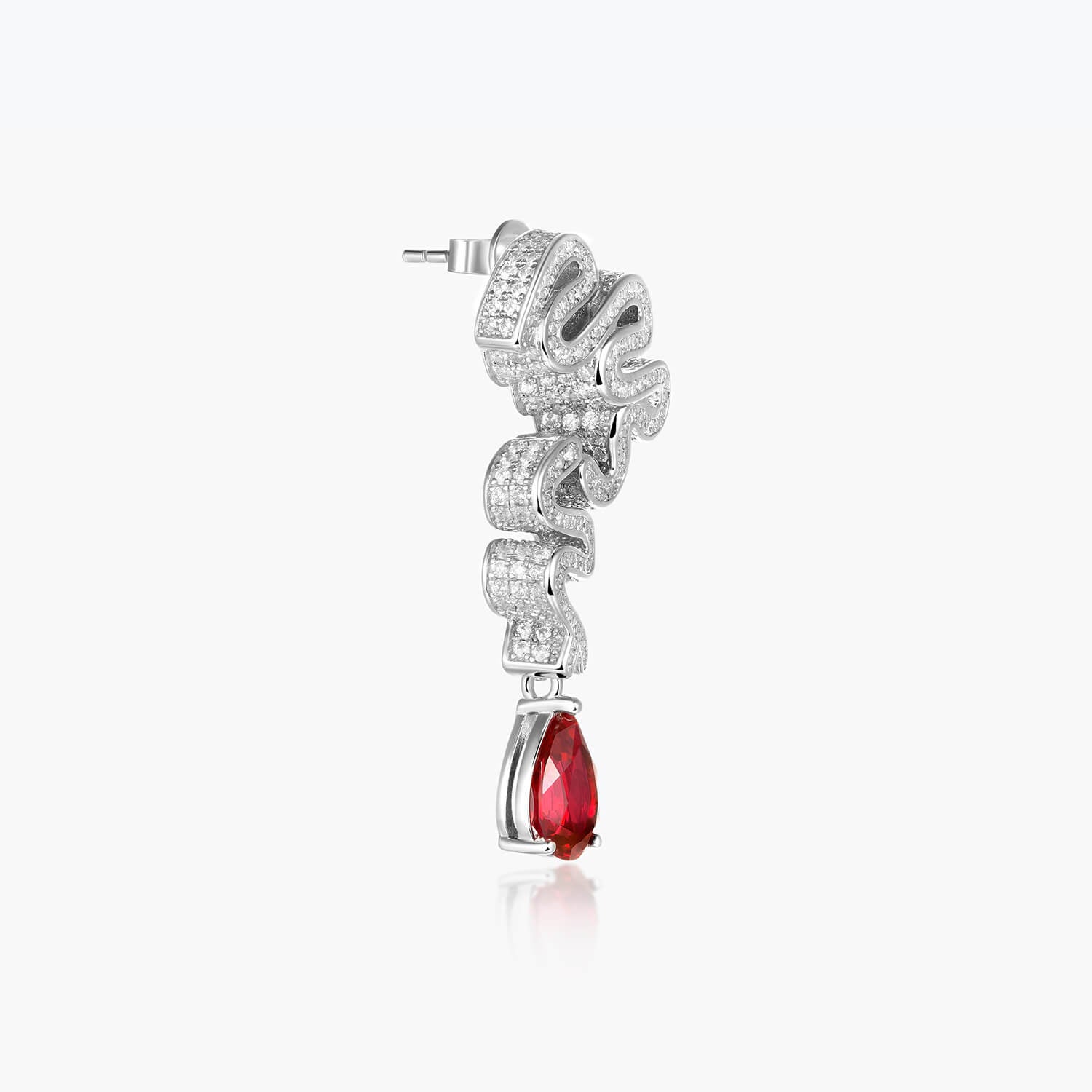 Snake Drop Sterling Silver Earrings with Water-shaped Ruby - dissoojewelry