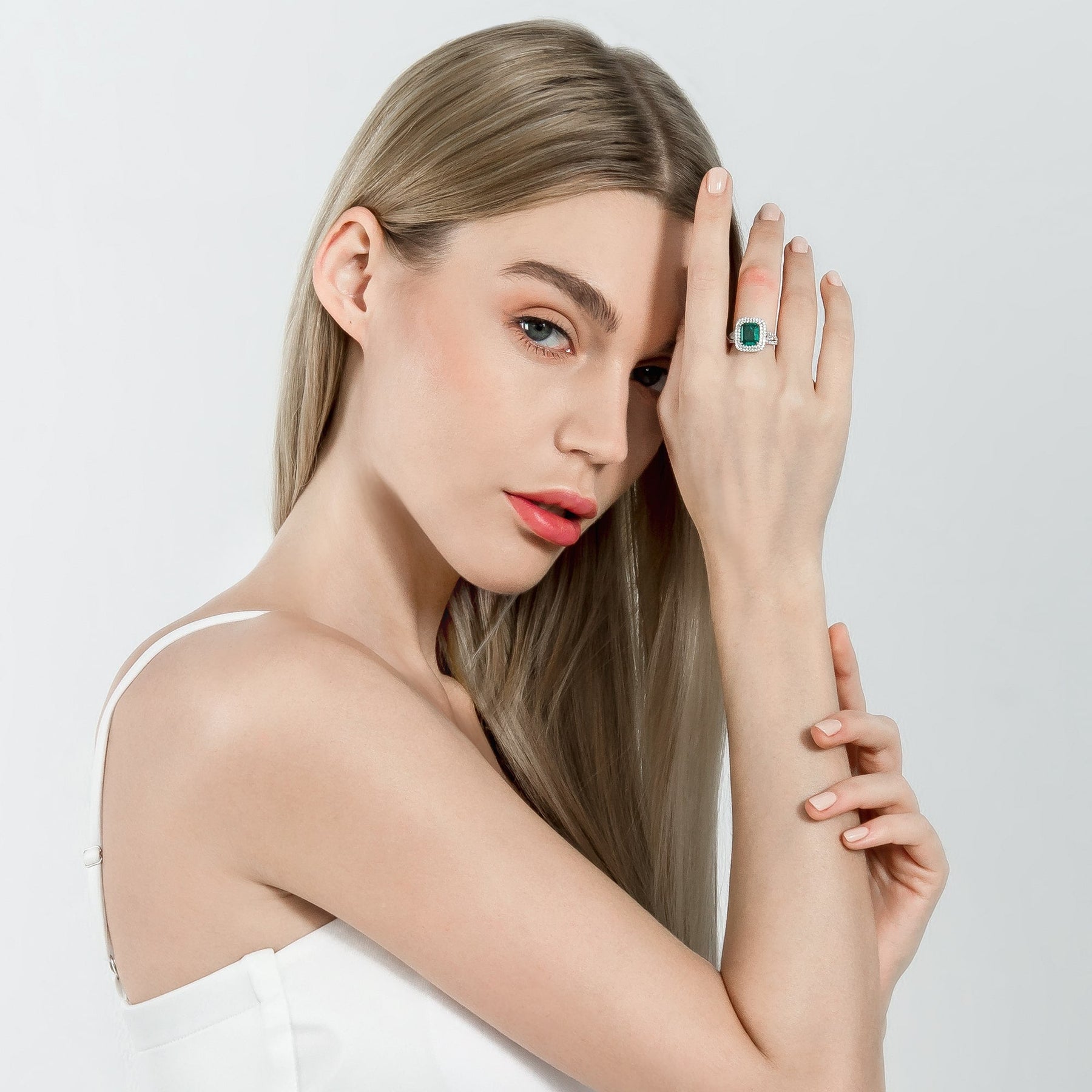 Sterling Silver Synthetic Zircon Ring Fashion Muzo Green - dissoojewelry